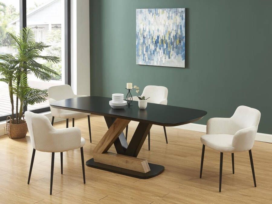 Eettafel 8 plaatsen van mdf Zwart en licht naturel BANEMIA L 200 cm x H 76 cm x D 90 cm