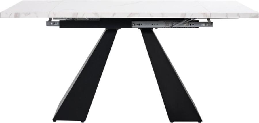 Eettafel 99x74x77cm Rechthoekige Uitschuifbare Tafel Wit Zwart MDF Zuilpoten Modern Design Ruimtebesparend Met Brede Werkruimte Voor Homeoffice En Woonkamer