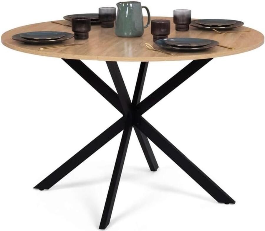 Eettafel Alix rond 4-6 personen spinnenvoet hout en zwart 120 cm