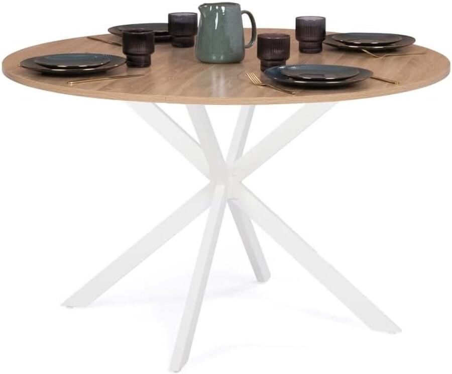 Eettafel Alix rond 6 personen spinnenvoet hout en wit 120 cm