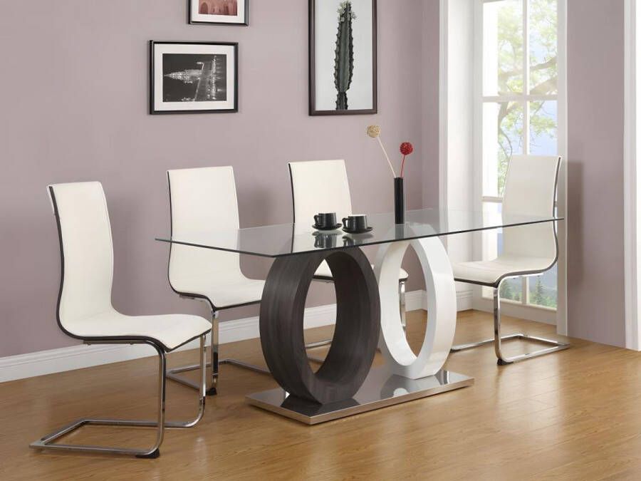 Vente-unique Eettafel AYANE 6 personen Gehard glas en MDF grijs en wit L 160 cm x H 76 cm x D 90 cm