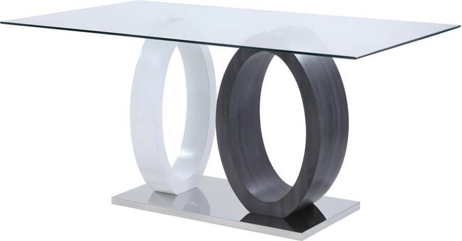 Vente-unique Eettafel AYANE 6 personen Gehard glas en MDF grijs en wit L 160 cm x H 76 cm x D 90 cm - Foto 2