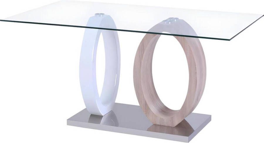 Vente-unique Eettafel AYANE gehard glas en MDF Eik en wit L 160 cm x H 76 cm x D 90 cm - Foto 2
