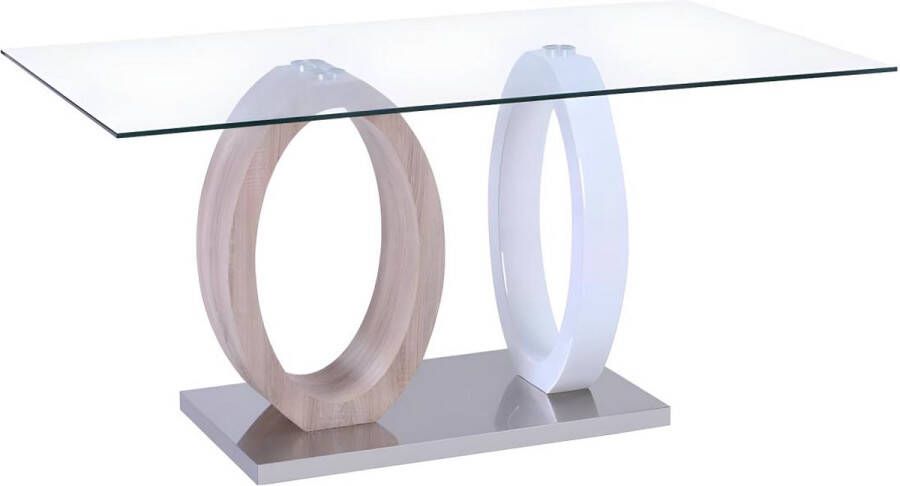 Vente-unique Eettafel AYANE gehard glas en MDF Eik en wit L 160 cm x H 76 cm x D 90 cm - Foto 3