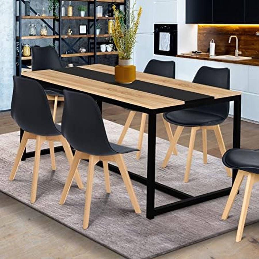 PolkaHome Eettafel Dover voor 6 personen zwarte centrale band industrieel design 120 CM