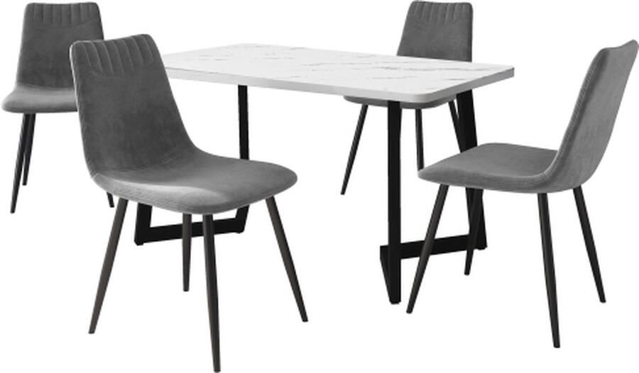 Zonder merk Gotagee Eettafel en stoelen set (1+4) Zwarte Eettafel met 4 poten Donkergrijs Fluweel Eetkamerstoelen