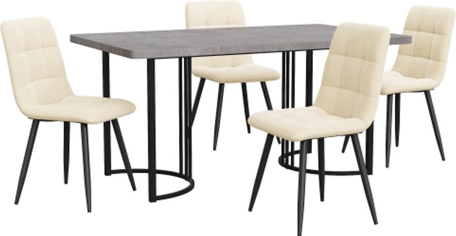 Eettafel En Stoelen Set 5-delig 140x80x75cm Grijs Beige MDF Fluweel Met Metalen Poten Stoelen Modern Ontwerp Voor Keuken Eetkamer