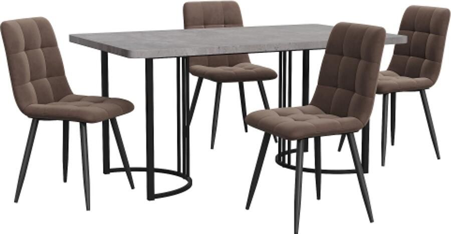 Eettafel En Stoelen Set 5-delig 140x80x75cm Grijs Bruin MDF Fluweel Met Metalen Poten Stoelen Modern Ontwerp Voor Keuken Eetkamer