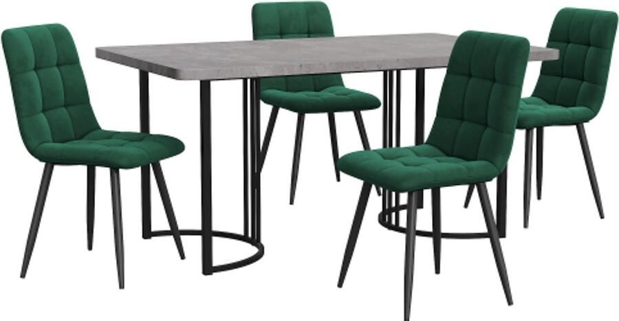 Eettafel En Stoelen Set 5-delig 140x80x75cm Grijs Groen MDF Fluweel Met Metalen Poten Stoelen Modern Ontwerp Voor Keuken Eetkamer