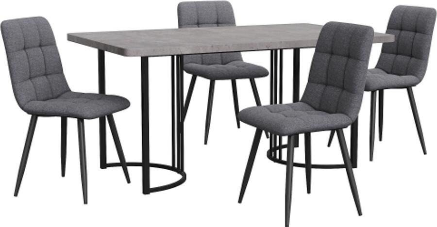Eettafel En Stoelen Set 5-delig 140x80x75cm Grijze MDF Met Metalen Poten Linnen Stoelen Modern Ontwerp Voor Keuken Eetkamer