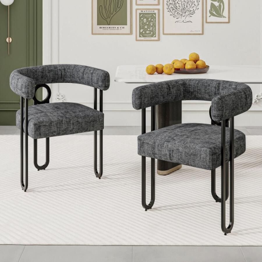 Steven eettafel en stoelen set van twee Chenille eetkamerstoel set met ronde rugleuningontwerp comfortabele keukenstoelen eettafel en stoelen comfortabele moderne eetkamerstoelen voor eetkamer woonkamer slaapkamer