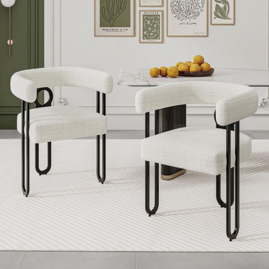 Steven eettafel en stoelen set van twee Chenille eetkamerstoel set met ronde rugleuningontwerp comfortabele keukenstoelen eettafel en stoelen comfortabele moderne eetkamerstoelen voor eetkamer woonkamer slaapkamer
