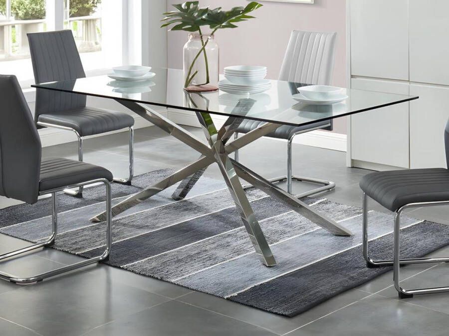 Vente-unique Eettafel GLENDA Gehard glas en stalen gekruiste poten L 180 cm x H 75 cm x D 100 cm - Foto 1