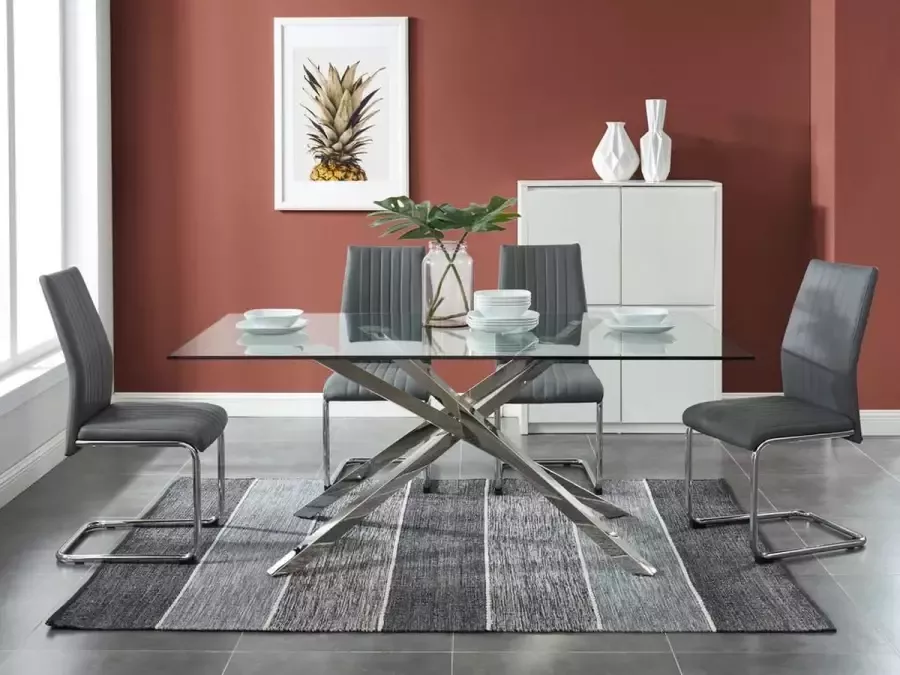 Vente-unique Eettafel GLENDA Gehard glas en stalen gekruiste poten L 180 cm x H 75 cm x D 100 cm - Foto 3