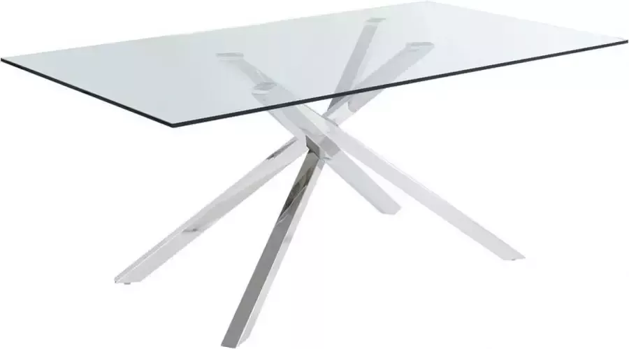 Vente-unique Eettafel GLENDA Gehard glas en stalen gekruiste poten L 180 cm x H 75 cm x D 100 cm - Foto 2