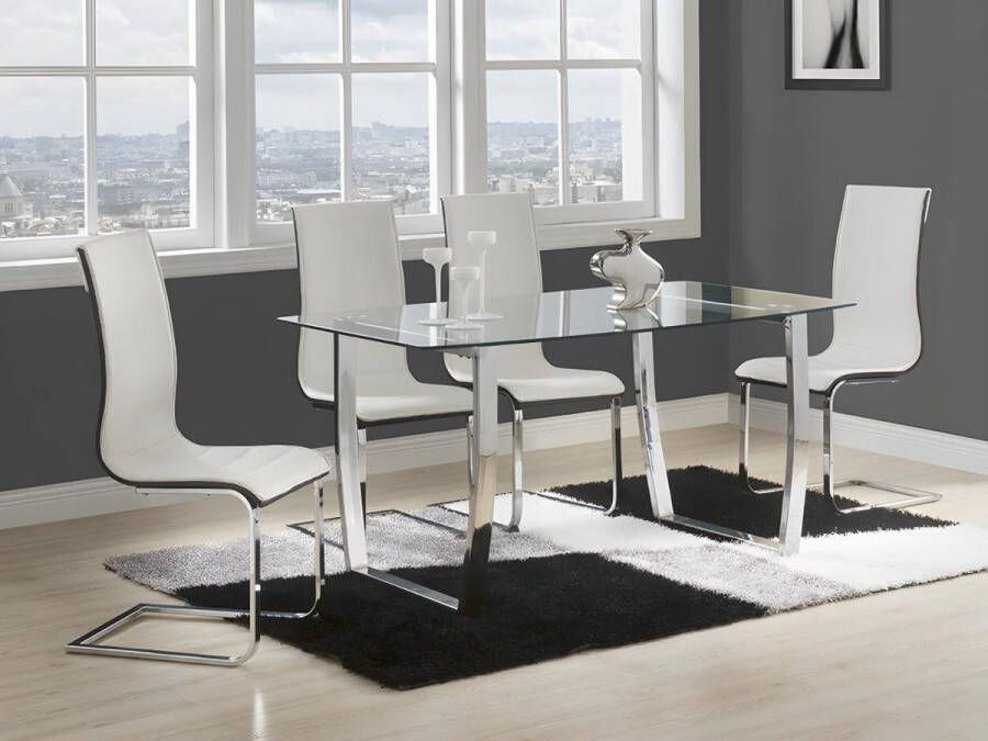 Eettafel IMELDA 6 personen Gehard glas en verchroomd metaal L 150 cm x H 75 cm x D 90 cm