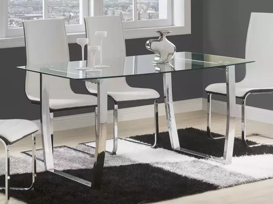 Vente-unique Eettafel IMELDA 6 personen Gehard glas en verchroomd metaal L 150 cm x H 75 cm x D 90 cm - Foto 3