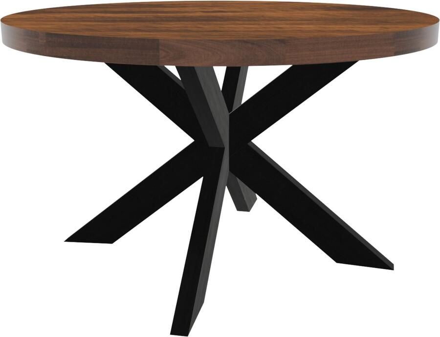 Lizzely Garden & Living Eettafel rond mangohout 130cm Jones bruin ronde industriële tafel duurzaam mango eetkamertafel - Foto 3