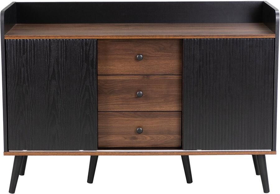 Eettafel kast opbergkast zijkast met 3 lades en 2 schuifdeuren verhoogde rand aan de bovenkant modern minimalistisch ontwerp geschikt voor de slaapkamer of woonkamer 117 5 x 39 5 x 79 cm houtkleur + Zwart