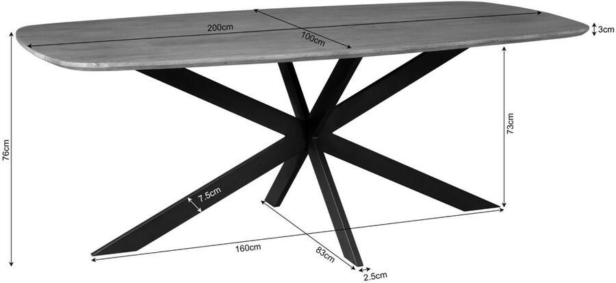 Eettafel mangohout Eettafel Mia Eetkamertafel industrieel 200 cm - Foto 5