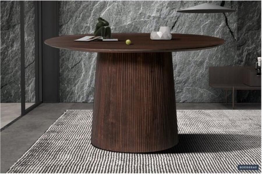 ZAZA Home Eettafel 'Miguel' 130 cm Rond Donkerbruin Structuur en blad massief hout Mangolia