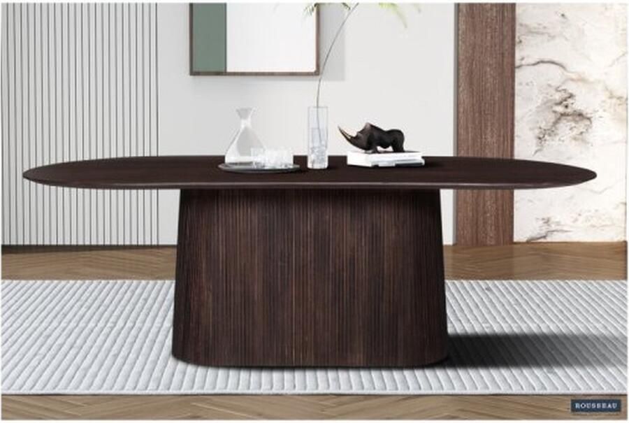 ZAZA Home Eettafel 'Miguel' 230 cm Ovaal Donkerbruin Structuur en blad massief hout Mangolia