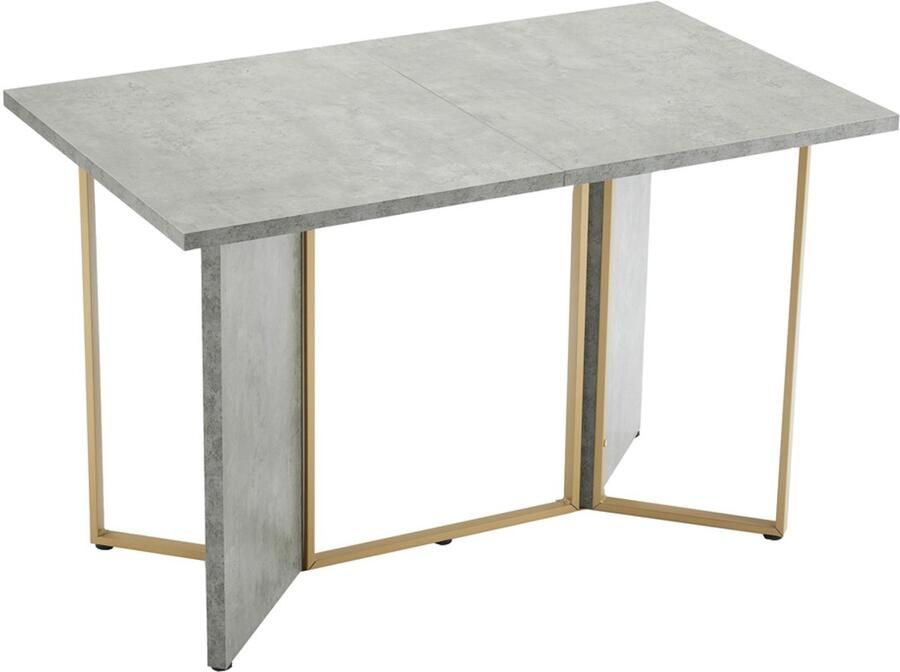 Eettafel Multifunctionele tafel met een eenvoudig design en stijlvolle metalen poten geschikt voor eetkamer en woonkamer 119×70×75 cm cementkleur + goudkleurig