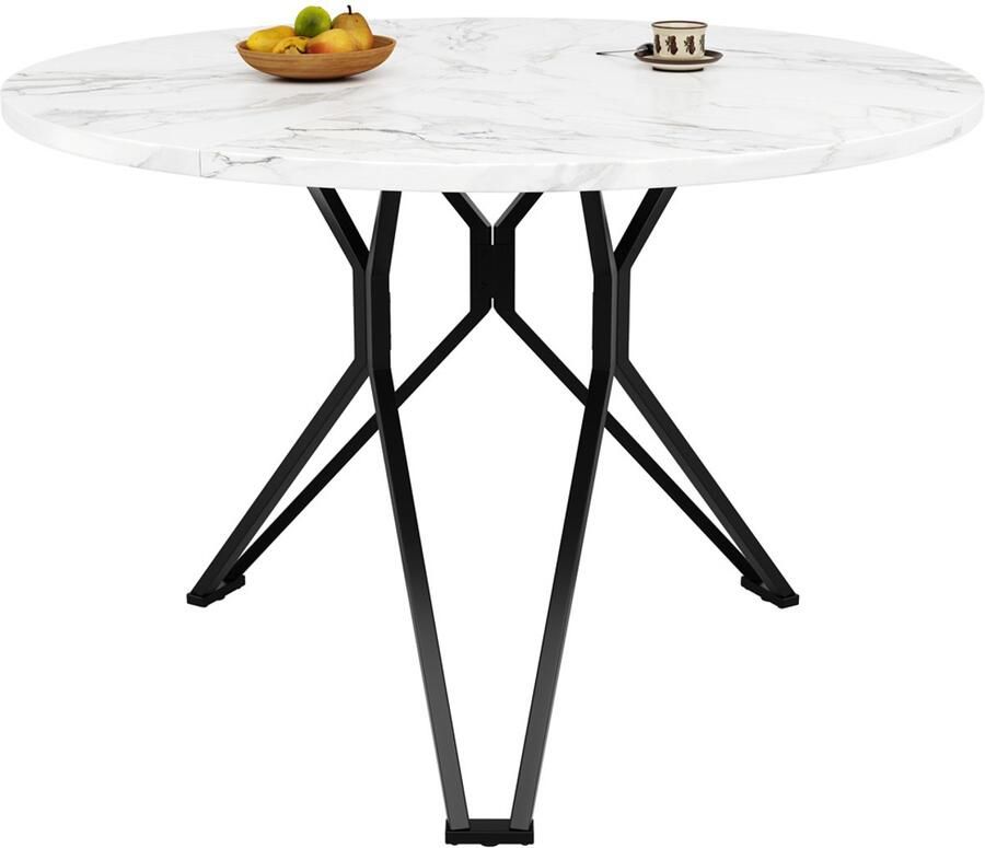 Eettafel multifunctionele tafel met marmerlook tafelblad en stijlvolle zwarte X鈥憊ormige metalen poten geschikt voor eetkamer en woonkamer 100脳100脳76 cm zwart