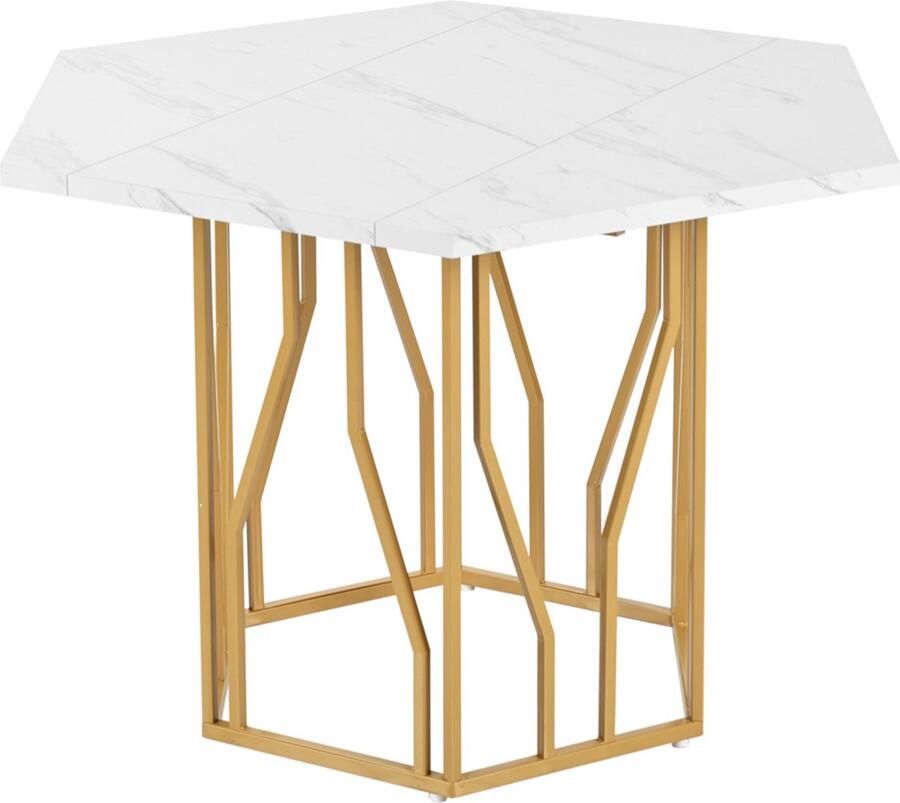 Eettafel multifunctionele tafel modern zeshoekig met marmerlook en gouden metalen takkenframe geschikt voor eetkamer en woonkamer 115 5 x 100 x 75 cm