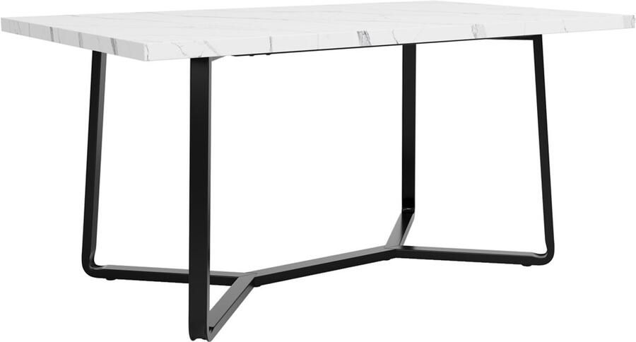 Eettafel multifunctionele tafel voor 4-6 personen geschikt voor eetkamer en woonkamer met marmerlook tafelblad en zwarte tafelpoten 138 5 x 75 x 76 cm
