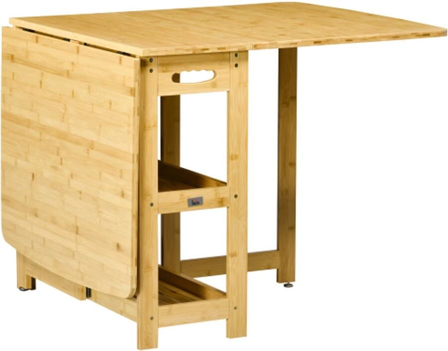 Eettafel opklapbare tafel eettafel keukentafel met opbergvakken verstelbare poten bamboe natuurlijk hout 149 5 x 80 x 73 5 cm