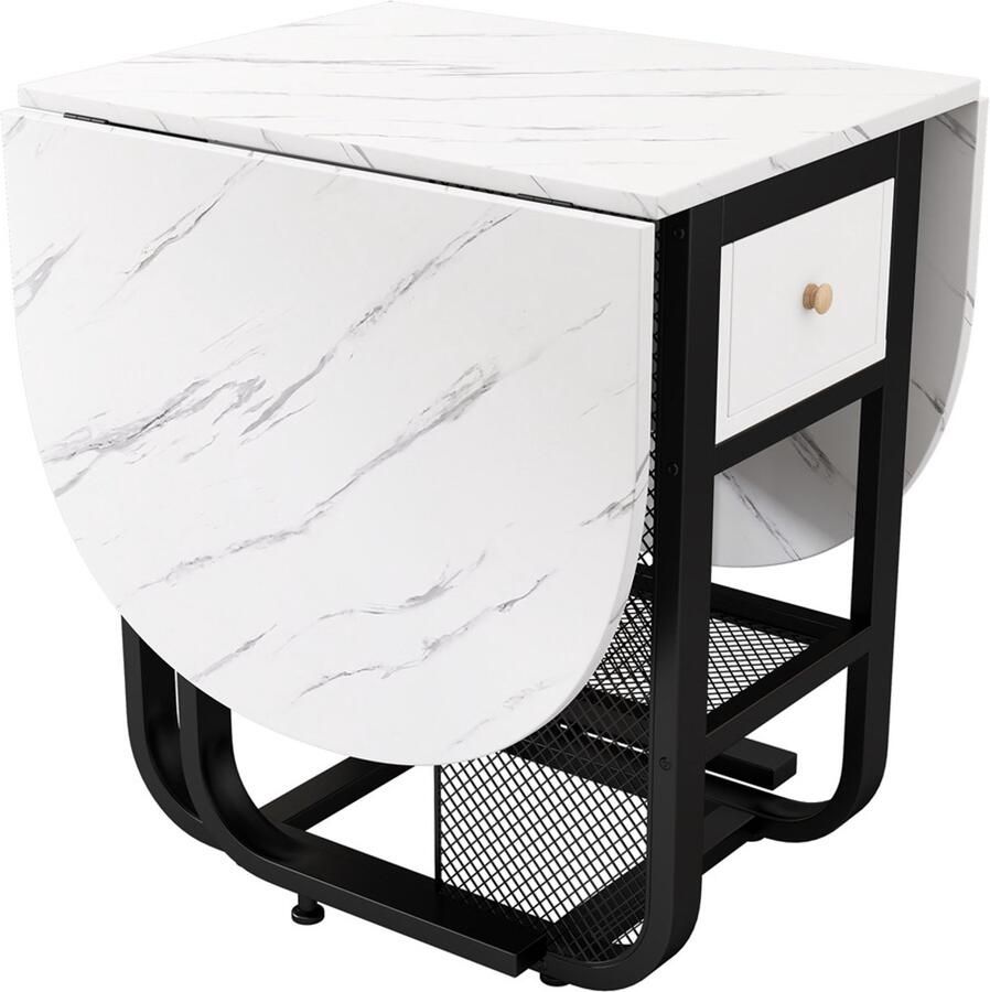 Eettafel Opvouwbare tafel Salontafel Multifunctionele tafel Met 1 opbergruimte en 1 lade Opvouwbaar ontwerp praktisch en ruimtebesparend Geschikt voor maximaal 6 personen Geschikt voor eetkamer woonkamer slaapkamer 45-160x70x75cm Wit+Zwart