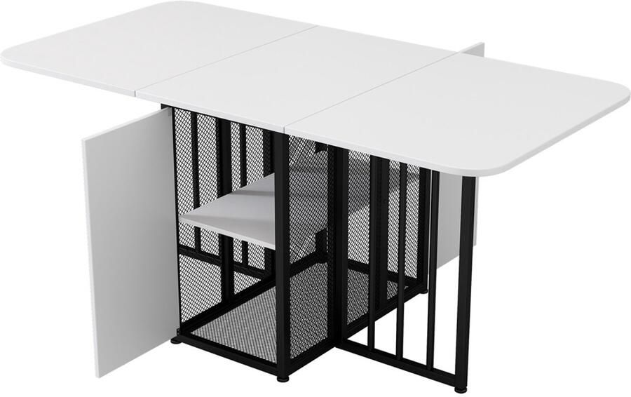 Eettafel Opvouwbare tafel Salontafel Multifunctionele tafel Met 2 opbergruimtes Opvouwbaar ontwerp praktisch en ruimtebesparend Geschikt voor maximaal 6 personen Geschikt voor eetkamer woonkamer slaapkamer 48-160x70x75cm Wit+Zwart
