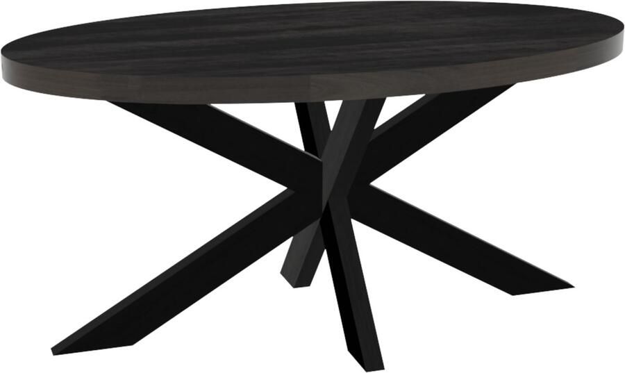 Lizzely Garden & Living Eettafel ovaal mangohout 160cm James zwart ovale industriële tafel duurzaam mango eetkamertafel - Foto 3