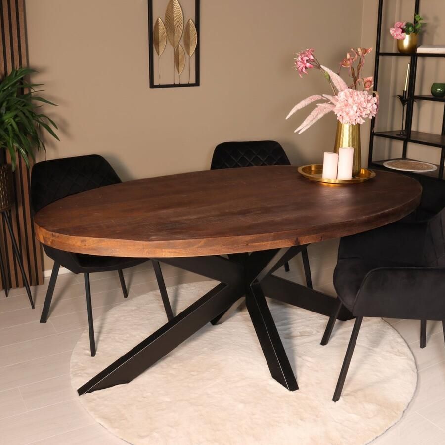 Lizzely Garden & Living Eettafel ovaal mangohout 180cm James bruin ovale industriële tafel duurzaam mango eetkamertafel - Foto 2