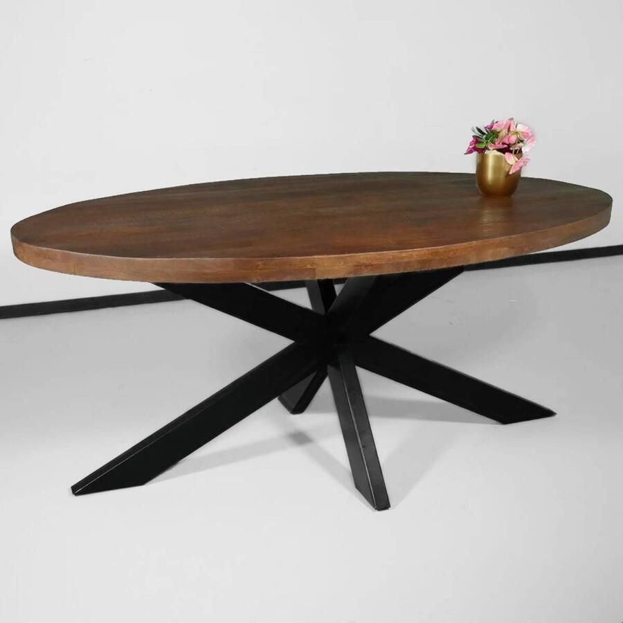 Lizzely Garden & Living Eettafel ovaal mangohout 180cm James bruin ovale industriële tafel duurzaam mango eetkamertafel - Foto 5