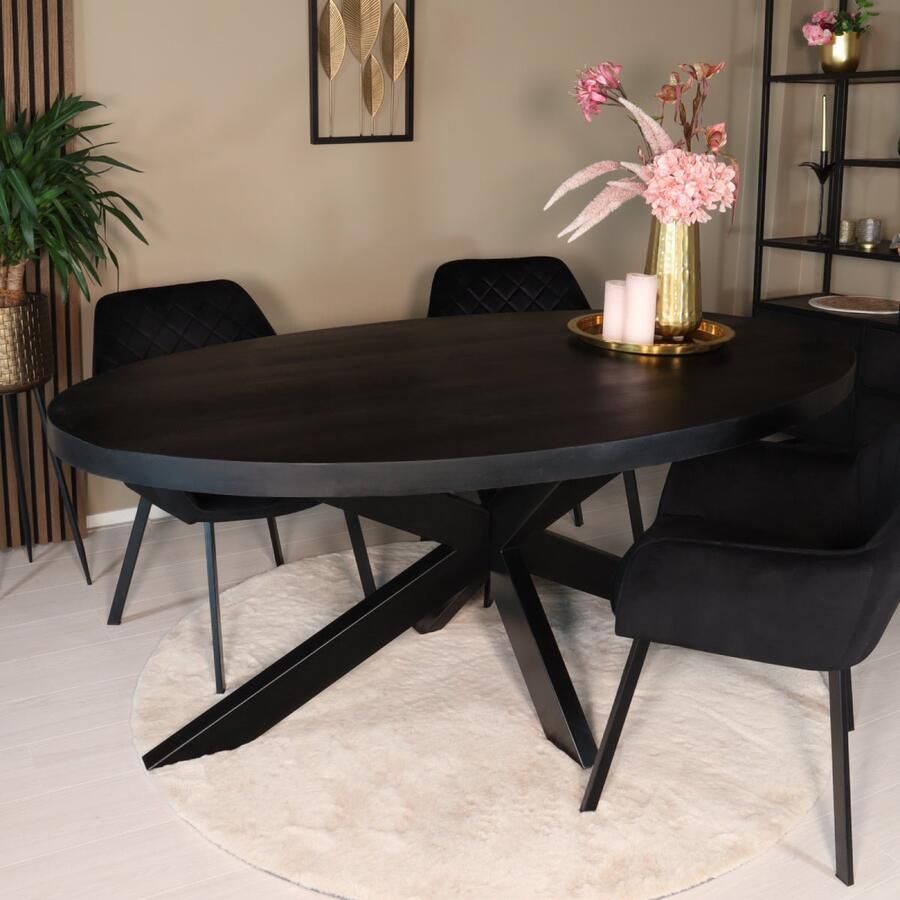 Lizzely Garden & Living Eettafel ovaal mangohout 160cm James zwart ovale industriële tafel duurzaam mango eetkamertafel - Foto 2