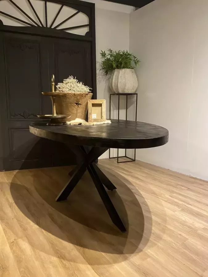 Sfeerwonen Enzo Eettafel Ovaal – 200x100 cm – Mangohout – Zwart – Matrix Onderstel - Foto 2