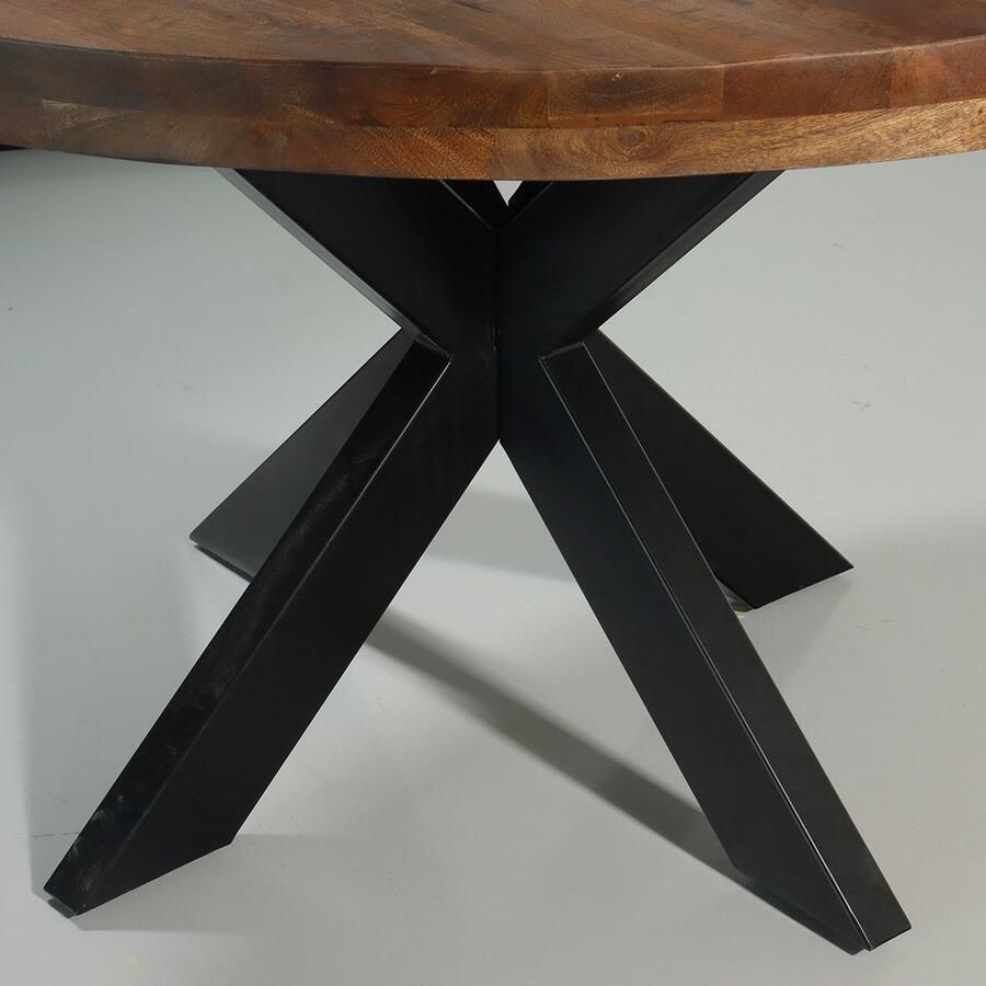 Lizzely Garden & Living Eettafel rond mangohout 130cm Jones bruin ronde industriële tafel duurzaam mango eetkamertafel - Foto 2