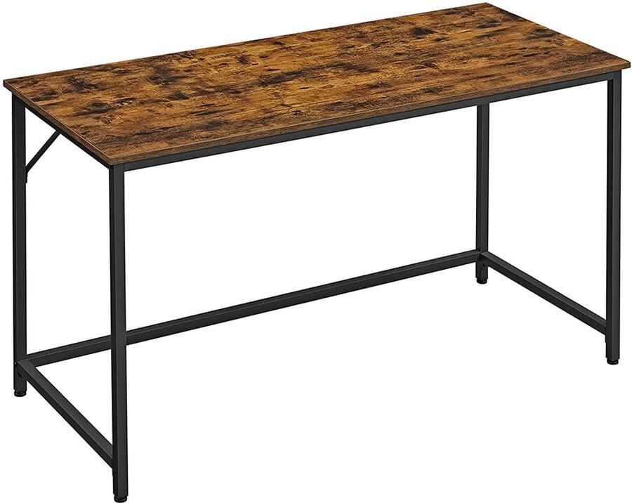 Eettafel salontafel computertafel werktafel stevige metalen frame stijlvol modern minimalistisch ontwerp eenvoudig te monteren geschikt voor eetkamer studeerkamer en kantoor 140 x 60 x 75 cm bruin + zwart