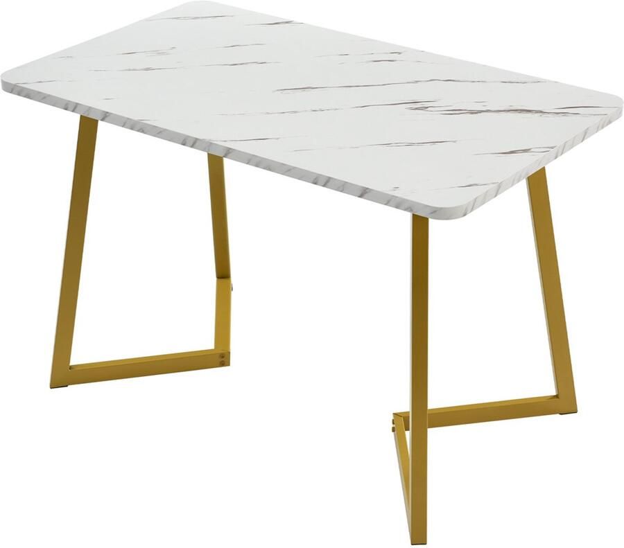 Eettafel salontafel multifunctionele tafel een oppervlak met imitatie marmerpatroon gecombineerd met een stevig metaalframe Geschikt voor eetkamer en woonkamer 117x68x75cm Wit + goud