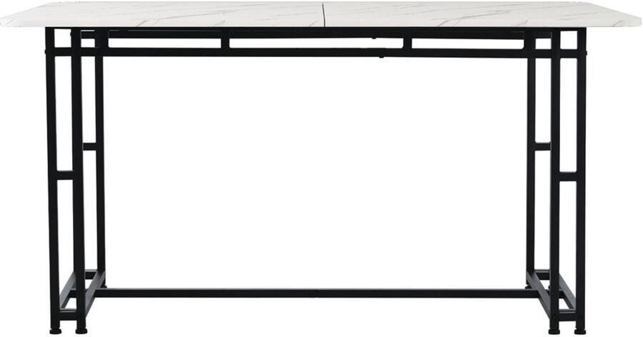 Eettafel salontafel multifunctionele tafel Wit tafelblad met imitatie marmerpatroon gecombineerd met een stevig metaalbasis met geometrische lijnen Geschikt voor eetkamer en woonkamer 140x80x74cm Zwart+ wit
