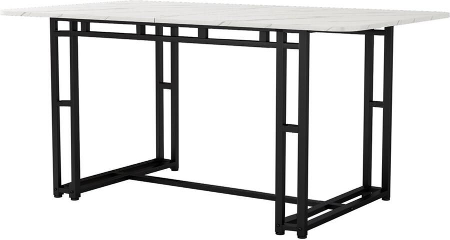 Eettafel salontafel multifunctionele tafel Wit tafelblad met imitatie marmerpatroon gecombineerd met een stevig metaalbasis met geometrische lijnen Geschikt voor eetkamer en woonkamer 120x70x74cm Zwart+ wit