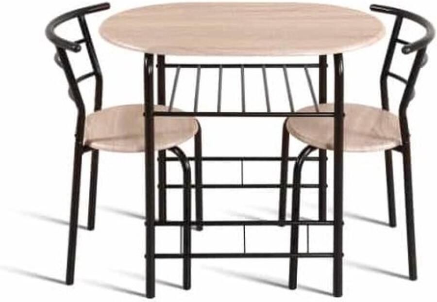 ZAZA Home Eettafel set 'Adam' Grijs metaal Decor sonoma Structuur metaal zitting en blad spaanderplaat Top 15 mm