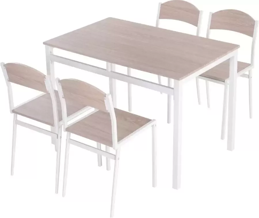 Merkloos Eettafel set met 4 Stoelen Eetkamertafel met eetkamerstoelen Zitgroep 4 Personen Hout Wit