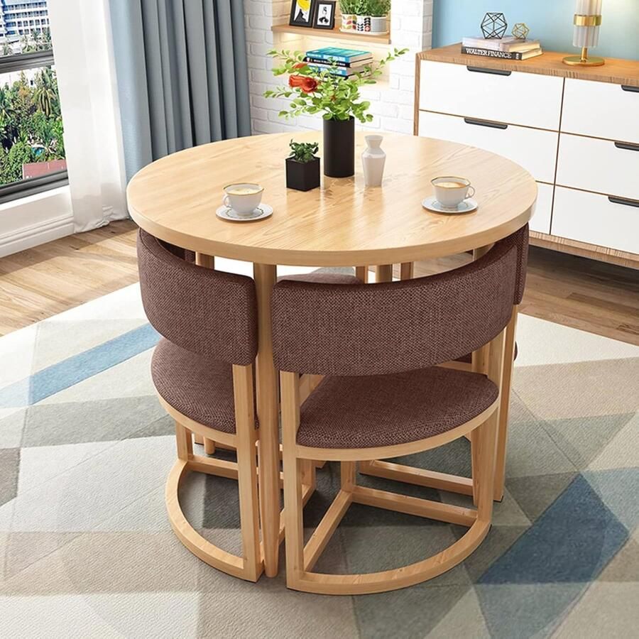 Eettafel set met 4 stoelen Moderne ronde ontbijttafel voor keuken en woonkamer