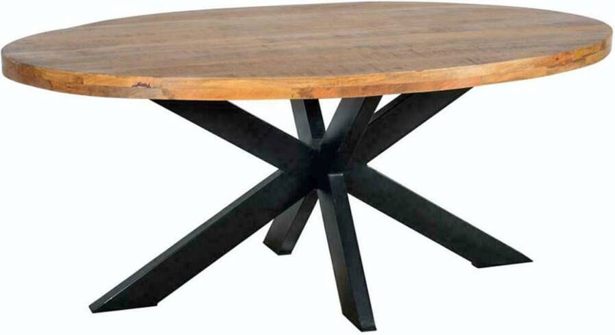 SALE! Eettafel Tafel Ovaal 5 cm dik Mango hout Naturel 240x110x77 Spinpoot metaal Mat gelakt
