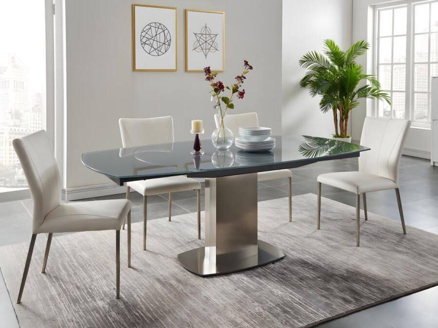 Vente-unique Eettafel TALICIA uitschuifbaar van gehard glas en metaal 6 tot 8 personen grijs L 190 cm x H 75 cm x D 105 cm - Foto 2