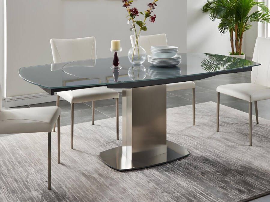 Vente-unique Eettafel TALICIA uitschuifbaar van gehard glas en metaal 6 tot 8 personen grijs L 190 cm x H 75 cm x D 105 cm