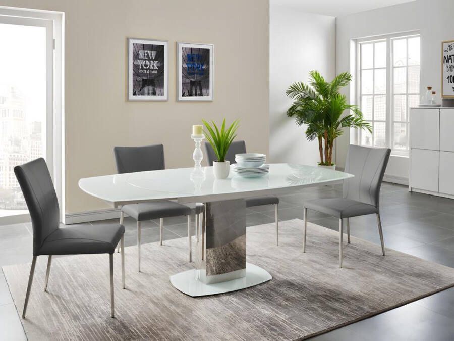 Vente-unique Eettafel TALICIA uitschuifbaar van gehard glas en metaal 6 tot 8 personen wit L 190 cm x H 75 cm x D 105 cm